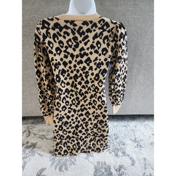 LOFT Leopard Print Crew Neck Sweater Animal Tan Brown PETITE SMALL - Picture 3 of 7